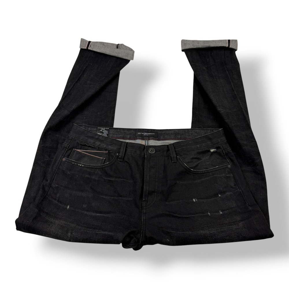 Cult of Individuality Rebel Straight Japanese Selvedge Black Denim Jeans 38x34